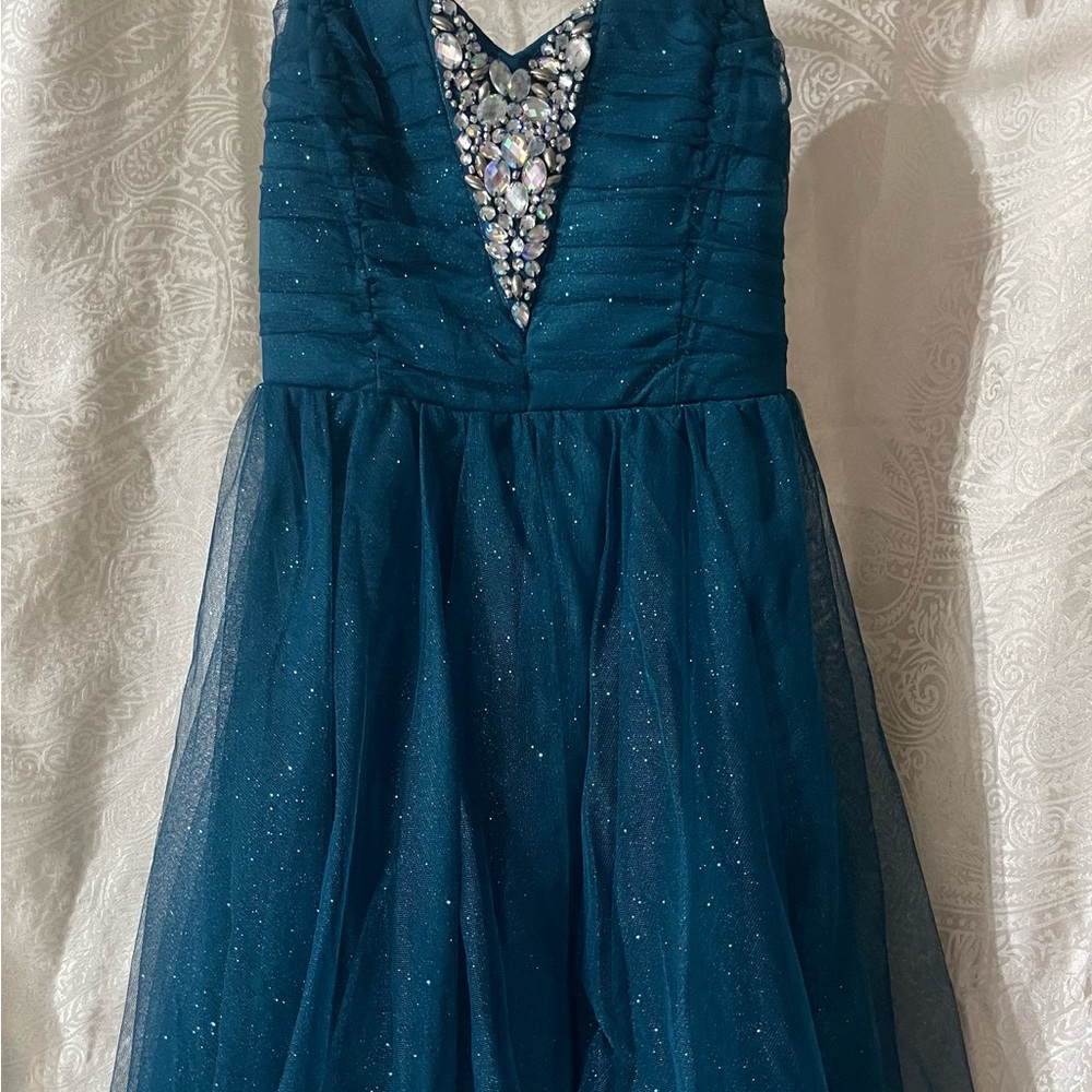 Elegant Teal Kids Dress with Gem Embellishments